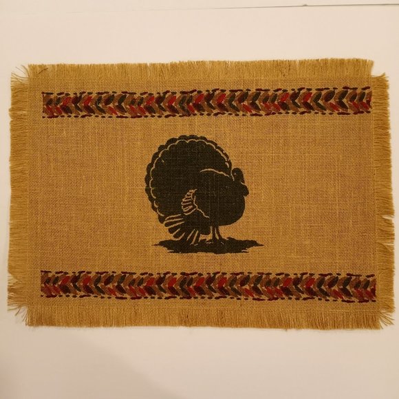 Thanksgiving Burlap Placemats with Turkey in the middle set of 4 - Picture 1 of 8
